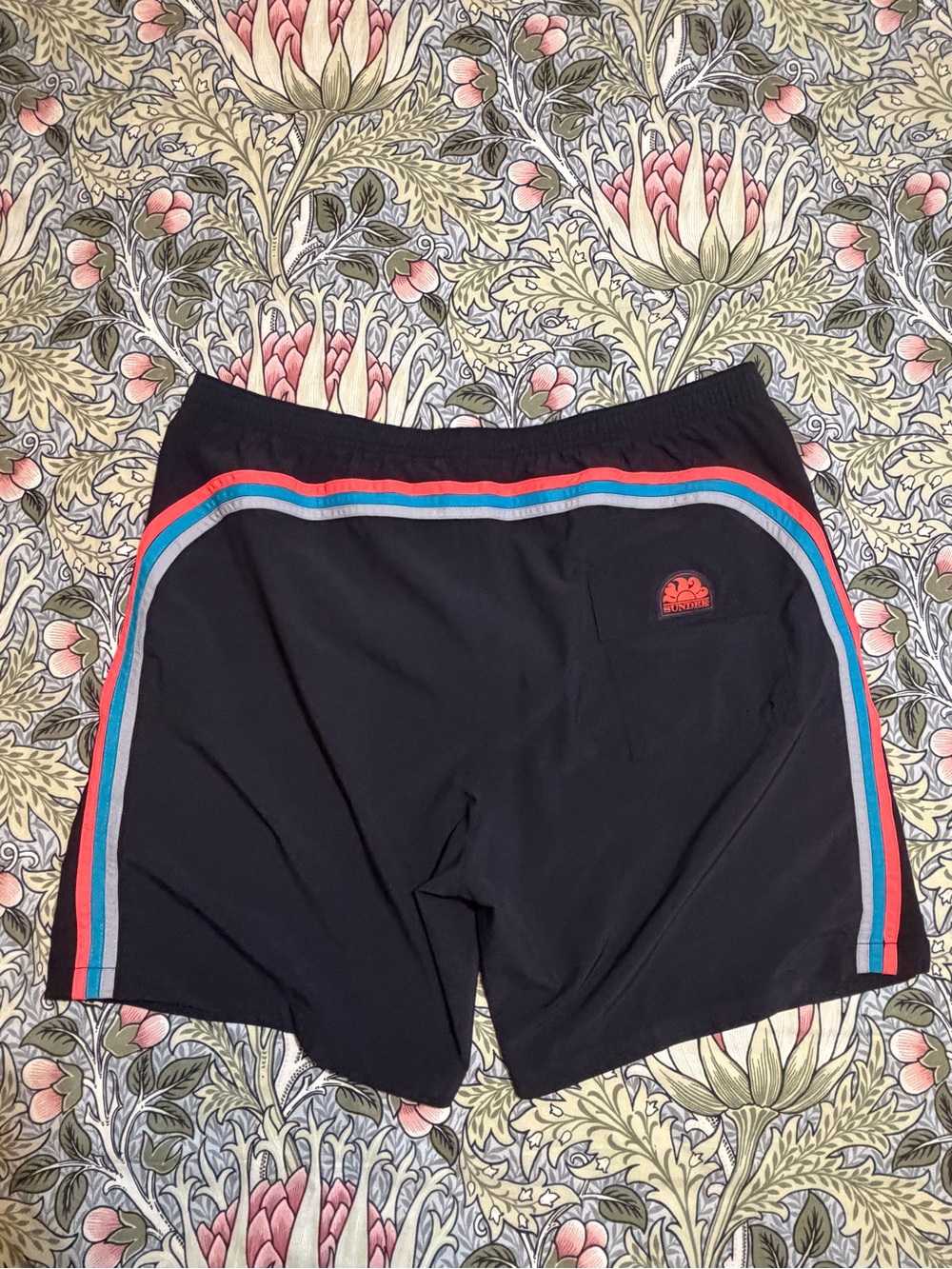 Sundek Black Swim Short Shorts with Orange & Teal Stripe